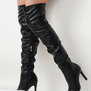 NIB Mei Oi Popular Online Thigh High Stiletto Black Boot Size 9